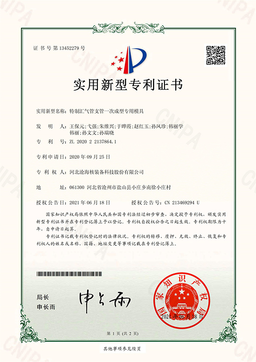 <strong>特制汇气管支管一次成型专用模具</strong>